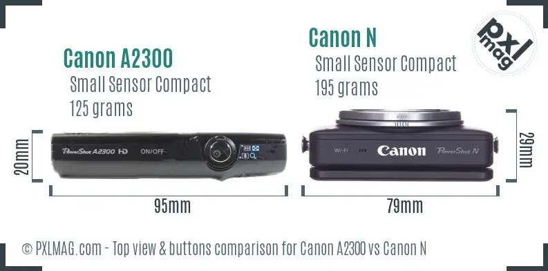 Canon A2300 vs Canon N top view buttons comparison