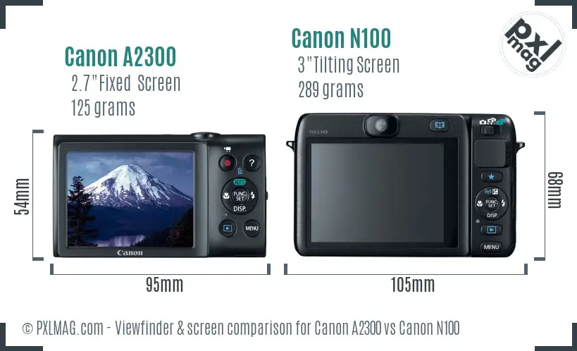 Canon A2300 vs Canon N100 Screen and Viewfinder comparison