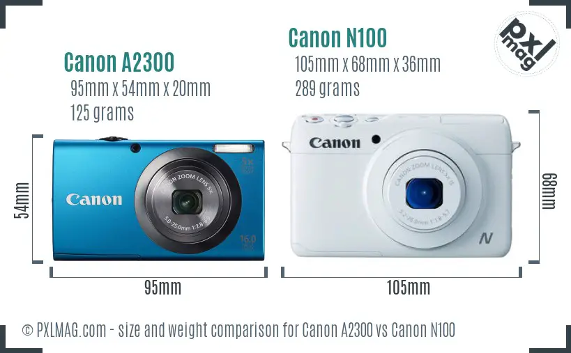 Canon A2300 vs Canon N100 size comparison