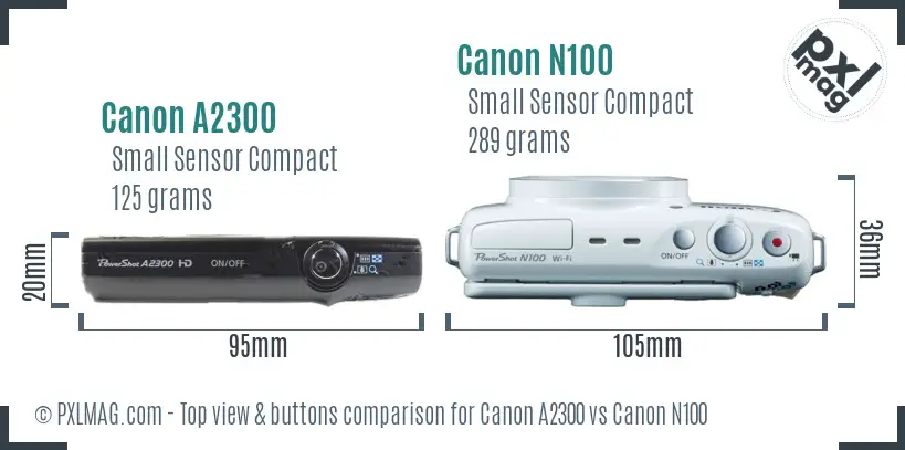 Canon A2300 vs Canon N100 top view buttons comparison