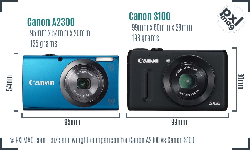 Canon A2300 vs Canon S100 size comparison Canon A2300 vs Canon S100 size comparison