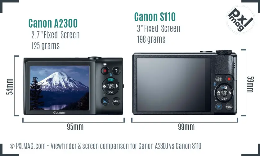 Canon A2300 vs Canon S110 Screen and Viewfinder comparison
