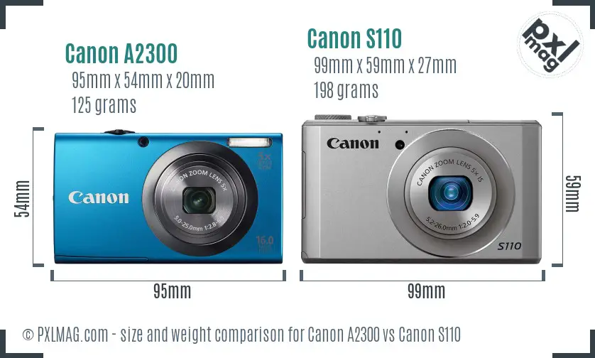Canon A2300 vs Canon S110 size comparison