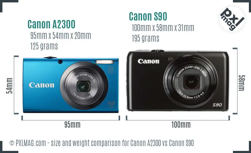 Canon A2300 vs Canon S90 size comparison