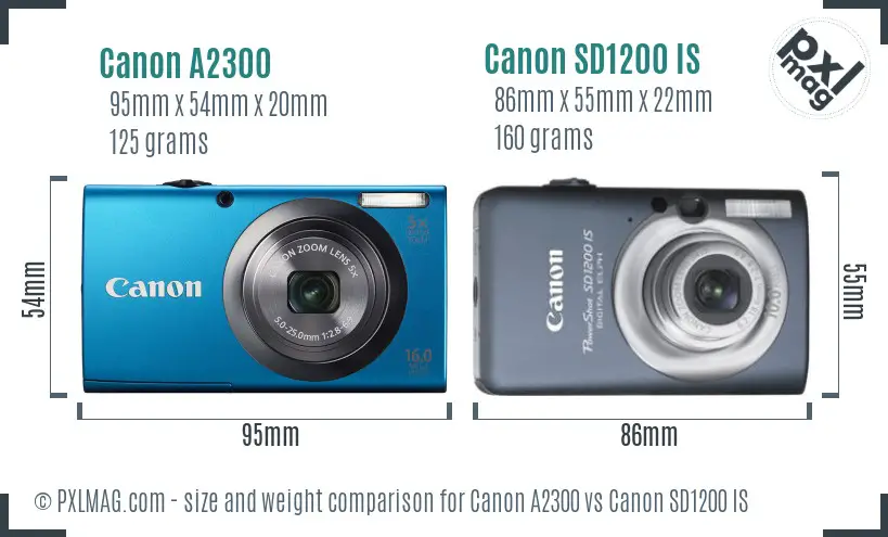 Canon A2300 vs Canon SD1200 IS size comparison