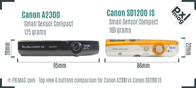 Canon A2300 vs Canon SD1200 IS top view buttons comparison