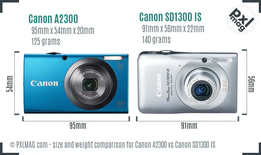 Canon A2300 vs Canon SD1300 IS size comparison