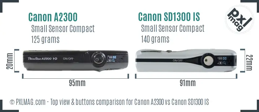 Canon A2300 vs Canon SD1300 IS top view buttons comparison