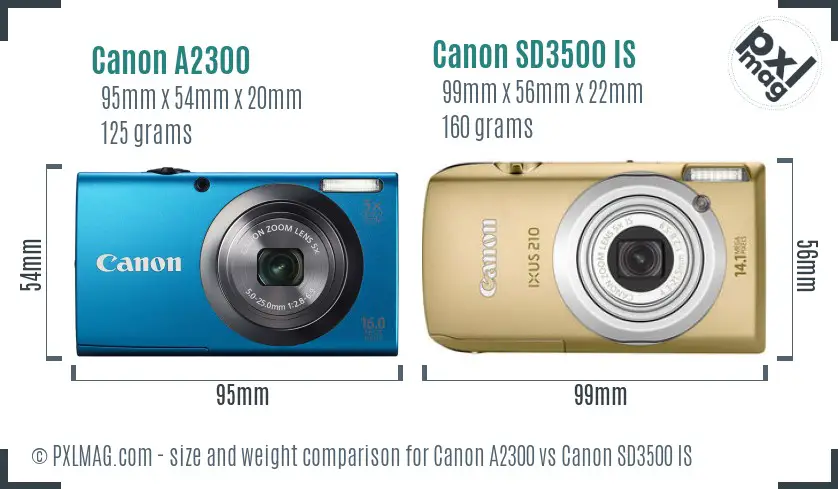 Canon A2300 vs Canon SD3500 IS size comparison
