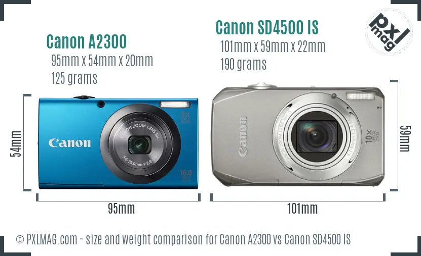 Canon A2300 vs Canon SD4500 IS size comparison Canon A2300 vs Canon SD4500 IS size comparison