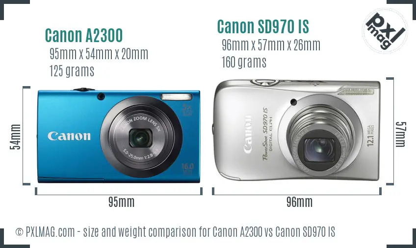 Canon A2300 vs Canon SD970 IS size comparison