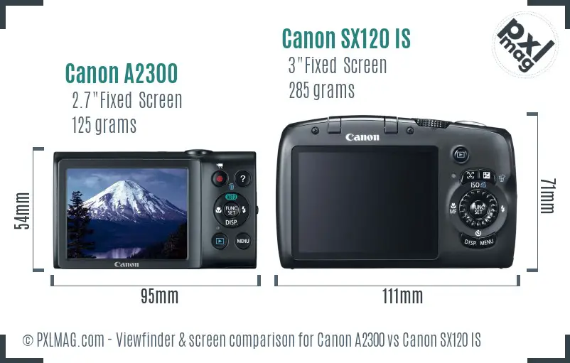 Canon A2300 vs Canon SX120 IS Screen and Viewfinder comparison