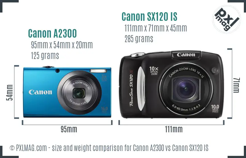 Canon A2300 vs Canon SX120 IS size comparison