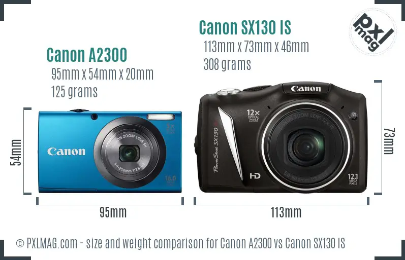 Canon A2300 vs Canon SX130 IS size comparison