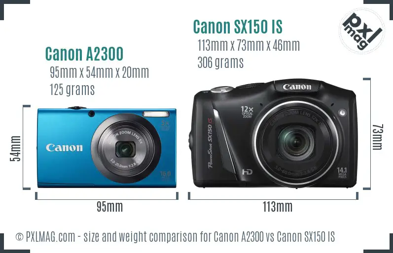 Canon A2300 vs Canon SX150 IS size comparison Canon A2300 vs Canon SX150 IS size comparison