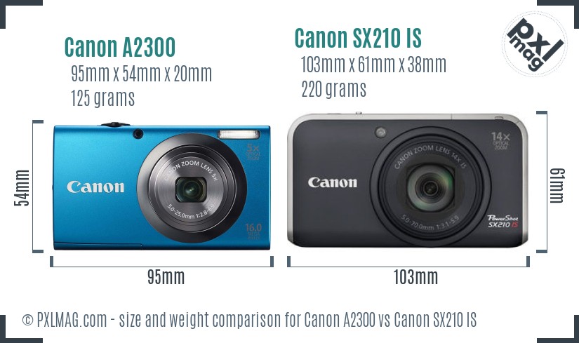 Canon A2300 vs Canon SX210 IS size comparison