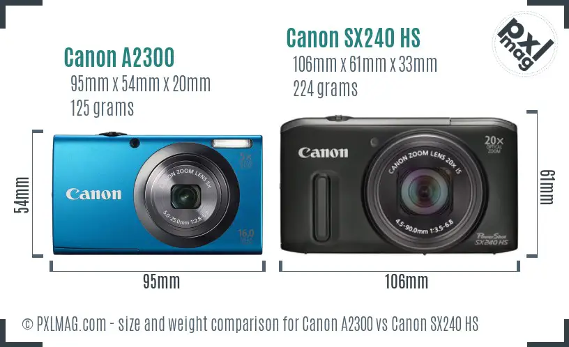 Canon A2300 vs Canon SX240 HS size comparison