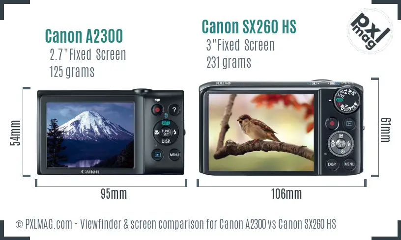 Canon A2300 vs Canon SX260 HS Screen and Viewfinder comparison