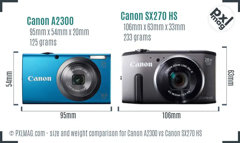 Canon A2300 vs Canon SX270 HS size comparison