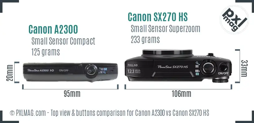 Canon A2300 vs Canon SX270 HS top view buttons comparison