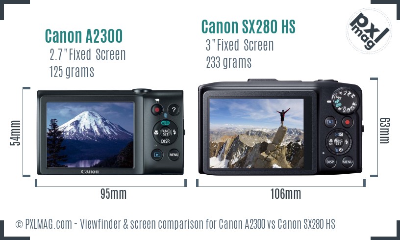 Canon A2300 vs Canon SX280 HS Screen and Viewfinder comparison