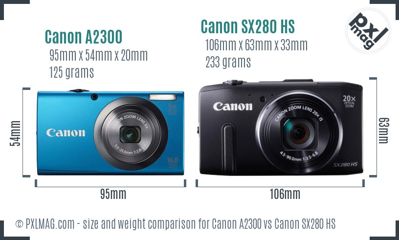 Canon A2300 vs Canon SX280 HS size comparison Canon A2300 vs Canon SX280 HS size comparison