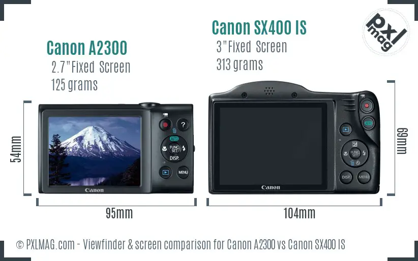 Canon A2300 vs Canon SX400 IS Screen and Viewfinder comparison
