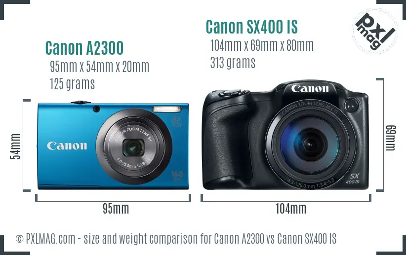 Canon A2300 vs Canon SX400 IS size comparison