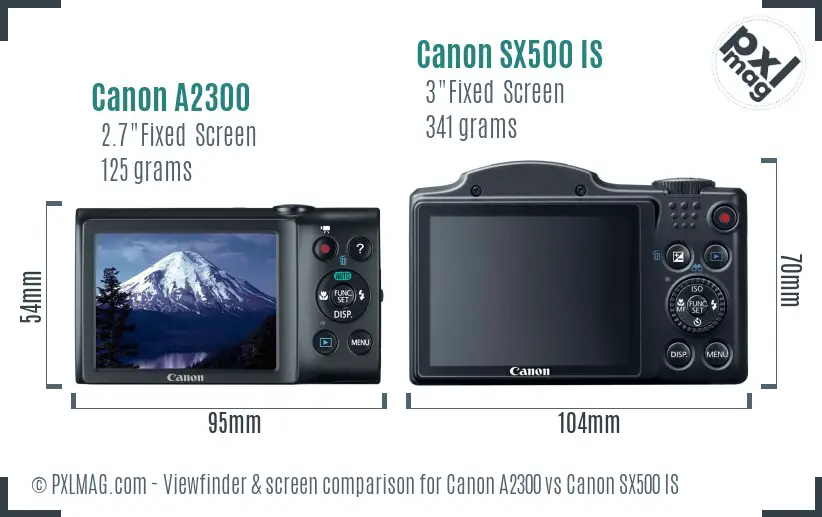 Canon A2300 vs Canon SX500 IS Screen and Viewfinder comparison