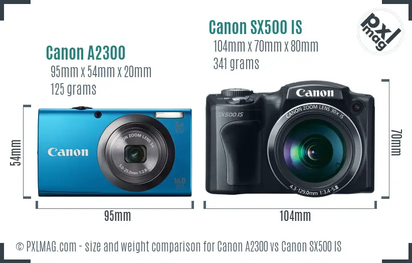 Canon A2300 vs Canon SX500 IS size comparison