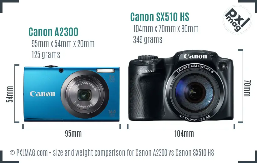 Canon A2300 vs Canon SX510 HS size comparison