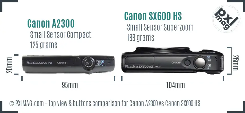 Canon A2300 vs Canon SX600 HS top view buttons comparison