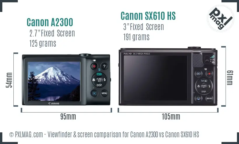 Canon A2300 vs Canon SX610 HS Screen and Viewfinder comparison Canon A2300 vs Canon SX610 HS Screen and Viewfinder comparison