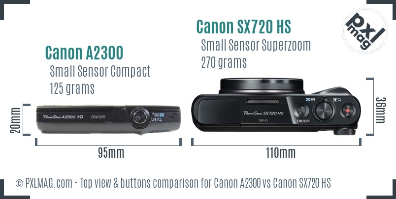 Canon A2300 vs Canon SX720 HS top view buttons comparison
