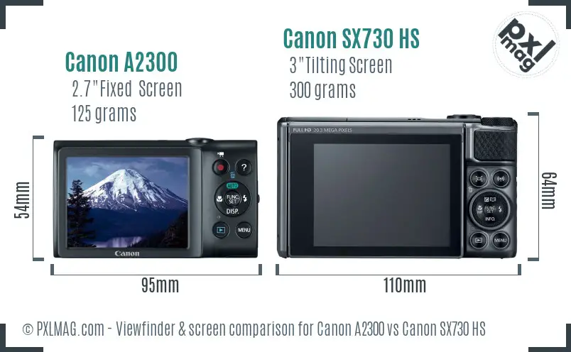 Canon A2300 vs Canon SX730 HS Screen and Viewfinder comparison