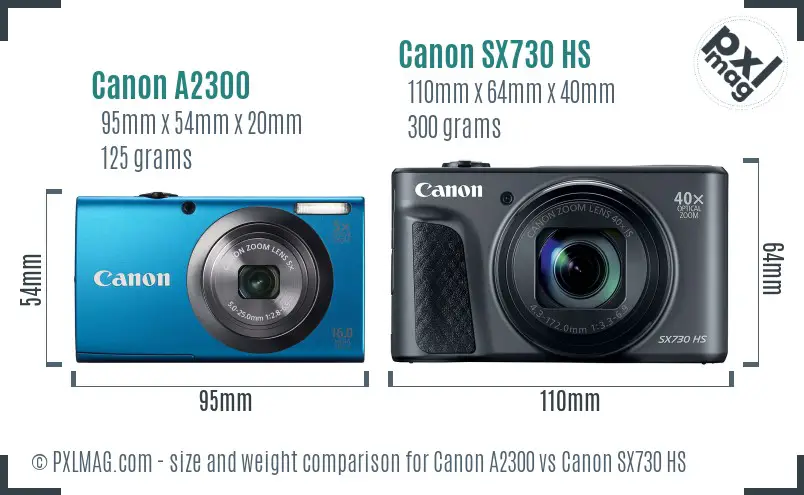 Canon A2300 vs Canon SX730 HS size comparison