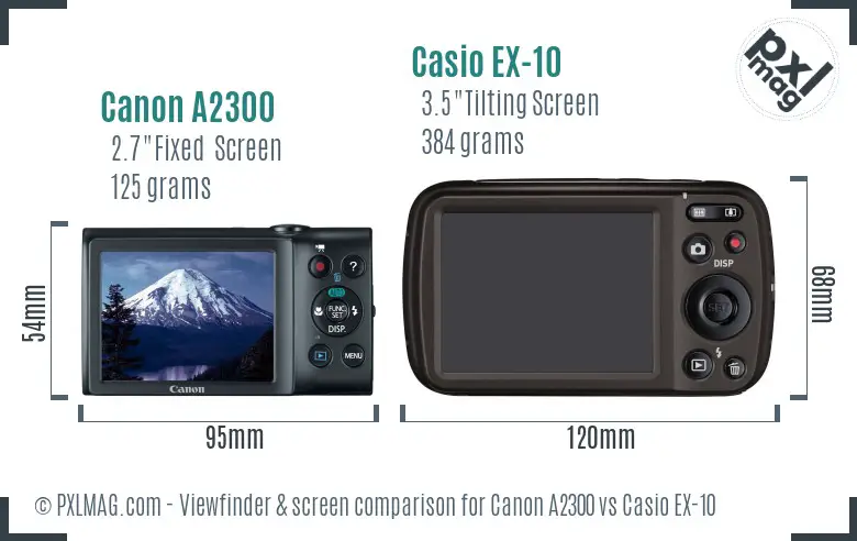 Canon A2300 vs Casio EX-10 Screen and Viewfinder comparison