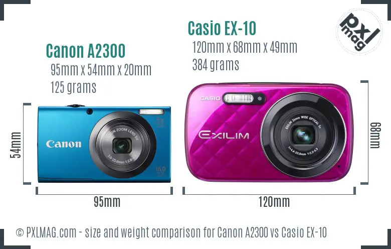 Canon A2300 vs Casio EX-10 size comparison