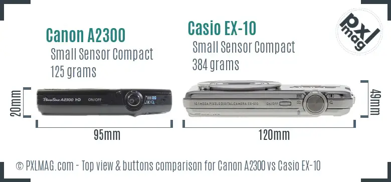 Canon A2300 vs Casio EX-10 top view buttons comparison