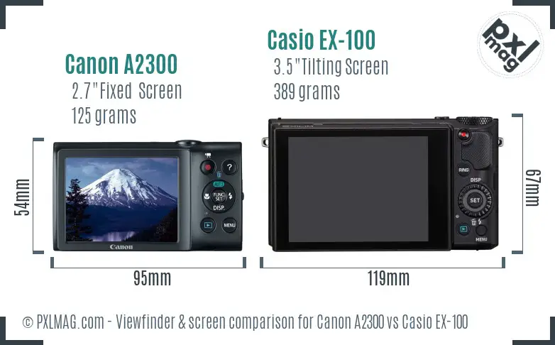 Canon A2300 vs Casio EX-100 Screen and Viewfinder comparison