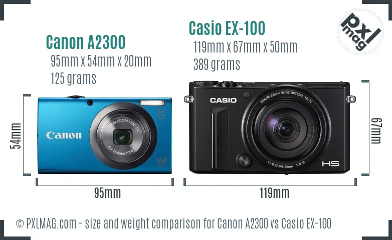 Canon A2300 vs Casio EX-100 size comparison