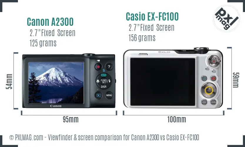 Canon A2300 vs Casio EX-FC100 Screen and Viewfinder comparison