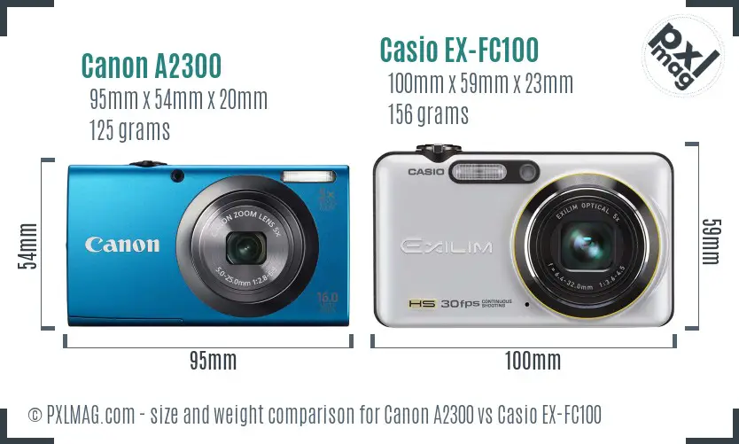 Canon A2300 vs Casio EX-FC100 size comparison