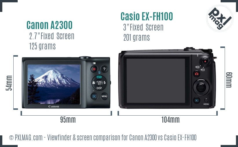 Canon A2300 vs Casio EX-FH100 Screen and Viewfinder comparison