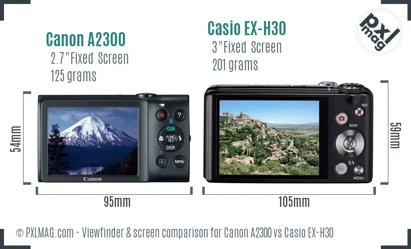 Canon A2300 vs Casio EX-H30 Screen and Viewfinder comparison