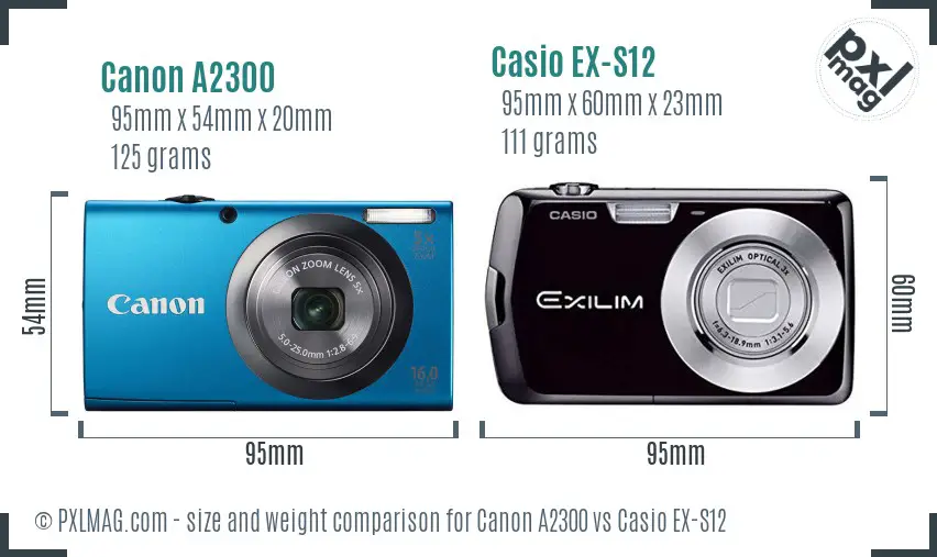 Canon A2300 vs Casio EX-S12 size comparison