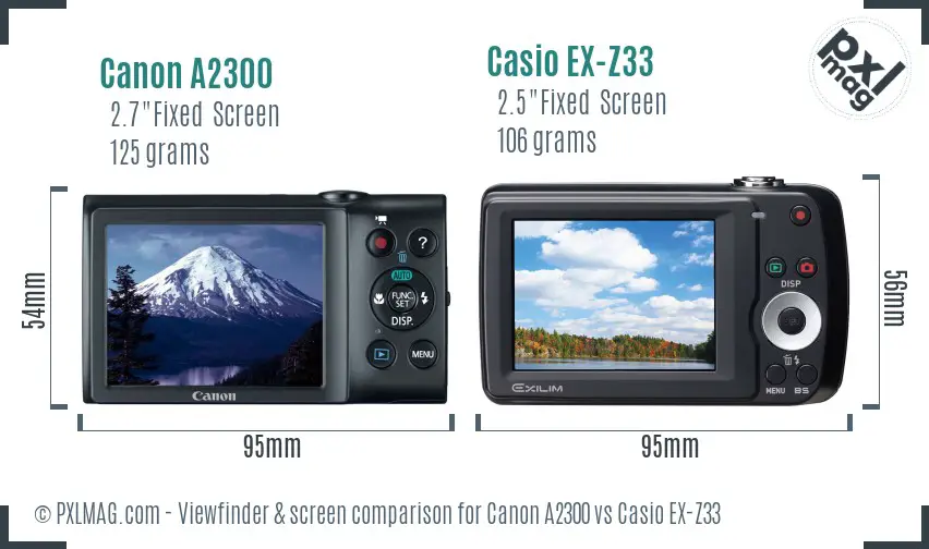 Canon A2300 vs Casio EX-Z33 Screen and Viewfinder comparison