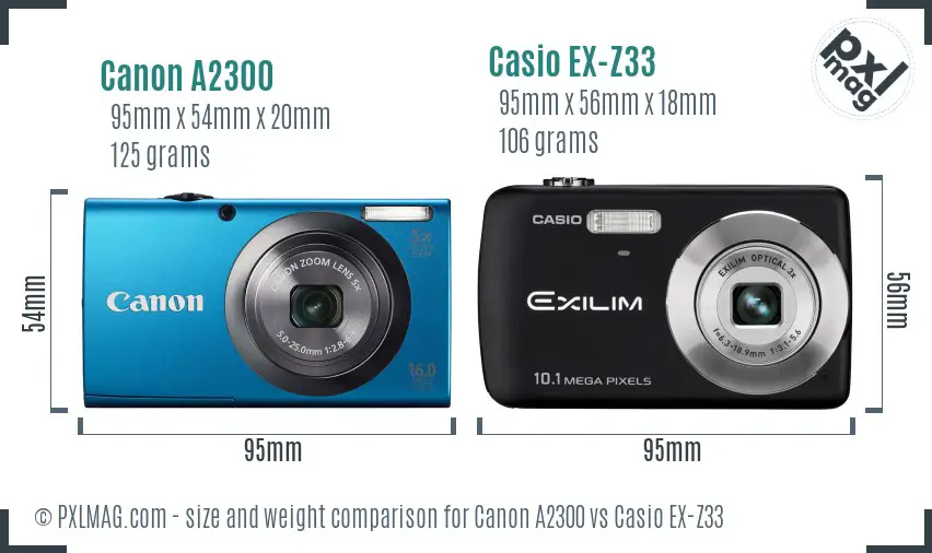 Canon A2300 vs Casio EX-Z33 size comparison