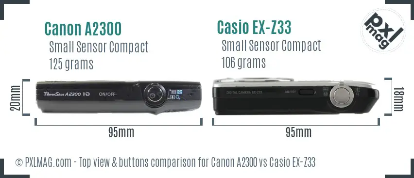 Canon A2300 vs Casio EX-Z33 top view buttons comparison