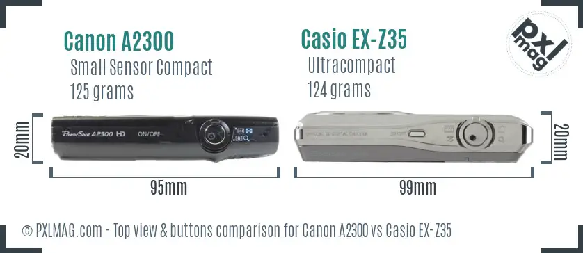 Canon A2300 vs Casio EX-Z35 top view buttons comparison